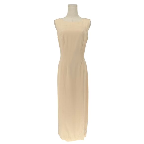 Vintage 1990s Donna Ricco Champagne Column Maxi Dress Minimalist Tie Back Size 8 - Picture 1 of 13